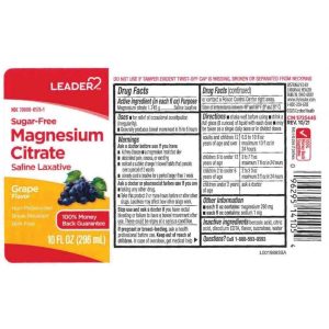 Leader Magnesium Citrate Saline Laxative, Sugar-Free Grape 10 Fl Oz 096295143119