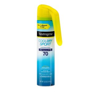 Neutrogena CoolDry Sport Sunscreen Body Spray With Broad Spectrum SPF 70 UVA/UVB Protection, Sweat- & Water-Resistant Mist, PABA-Free, Lightweight, Oil-Free, 5 Oz
