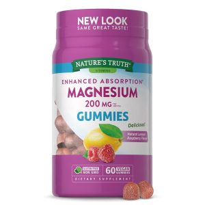 Nature's Truth Enhanced Absorption Magnesium 200 Mg Vegan Gummies, Natural Lemon Raspberry
