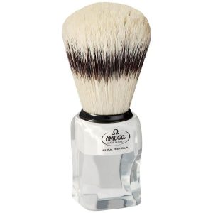 Omega Boar Bristle Shaving Brush With Stand Classy Square Handle #81020