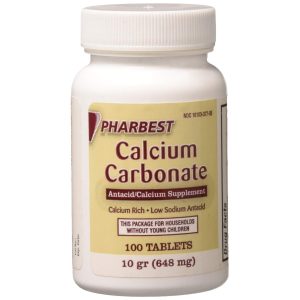 Pharbest Calcium Carbonate 648 mg (10 Grains) Antacid & Calcium Supplement, 100 Tablets