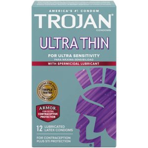 Trojan Condom Sensitivity Ultra Thin Spermicidal Lubricant 4 x 12