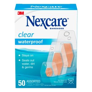 Nexcare 3M Waterproof, Clear Bandages, Assorted Sizes, 50/Box