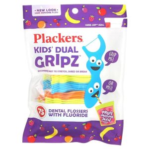 Plackers Kids Dual Gripz Floss Picks, Wild Berry with Fluoride - 75 Count