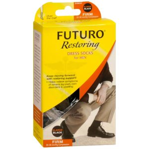FUTURO Restoring Men’s Dress Socks, 20-30 mmHg Firm Compression, XL, Black