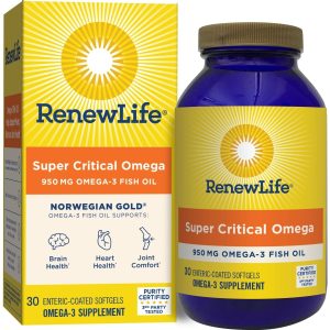 Renew Life Fish Oil, Norwegian Gold Omega-3 Supplement ? 950mg Critical Omega-3 Fish Oil Supplement, Dairy & Gluten Free, Supports Healthy Heart & Brain Function, Burp-Free - 30 Soft Gel Capsules